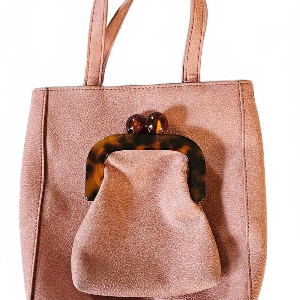 Lucky leather pink Bag with Front Pocket and Tortoiseshell Detail